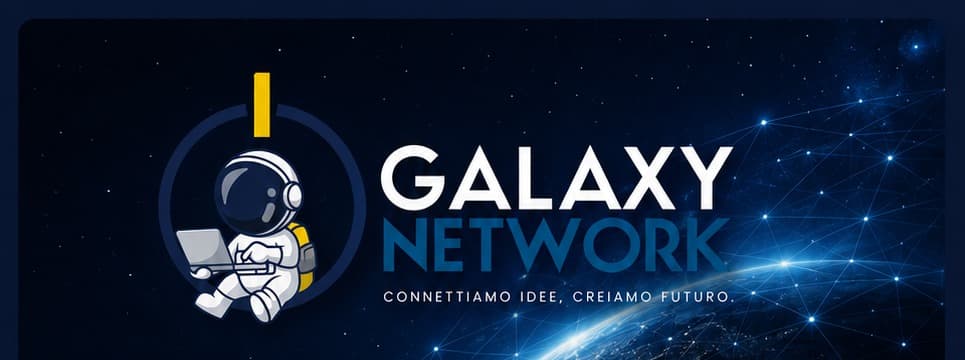 Logotipo Galaxy Network con mascotte astronauta