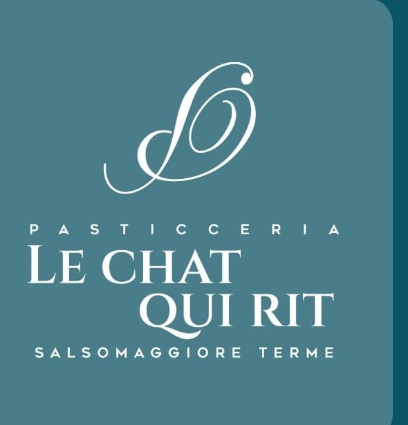 Logotipo Pasticceria Le Chat Qui Rit su fondo verde petrolio